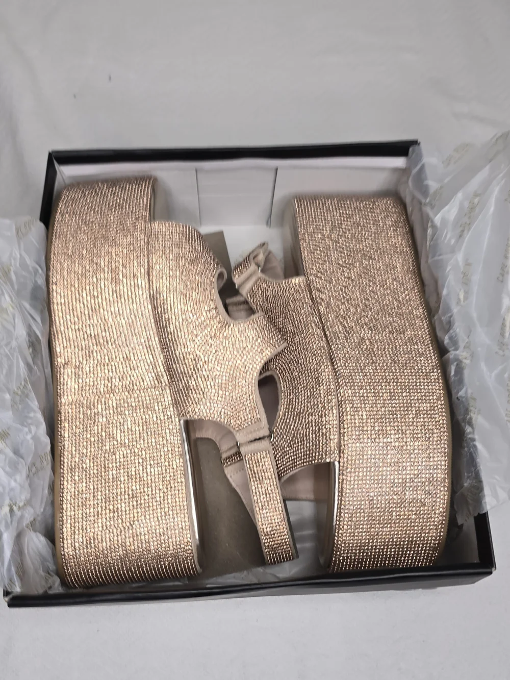 Sparkle Platform Slingback Sandals - Rose Gold